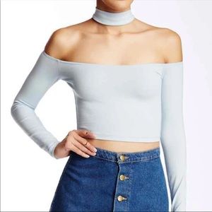 American Apparel Baby Blue Chocker crop top long